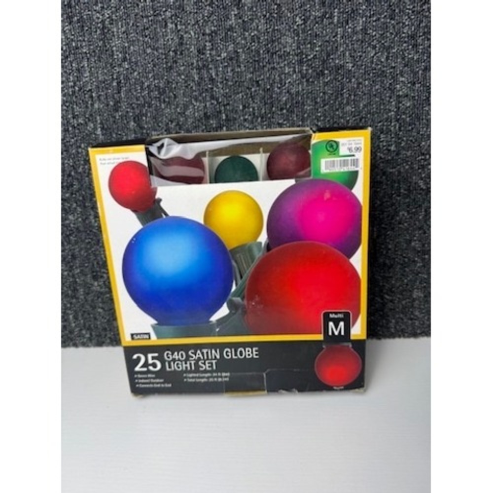 Vtg Target G40 Satin Globe Light Set 25 Multi-Color Bulbs 25ft Green Wire NIB